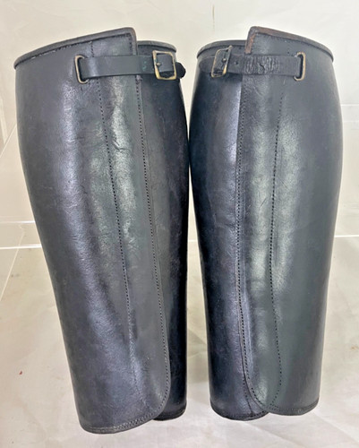 Vintage black leather gaiters - black,